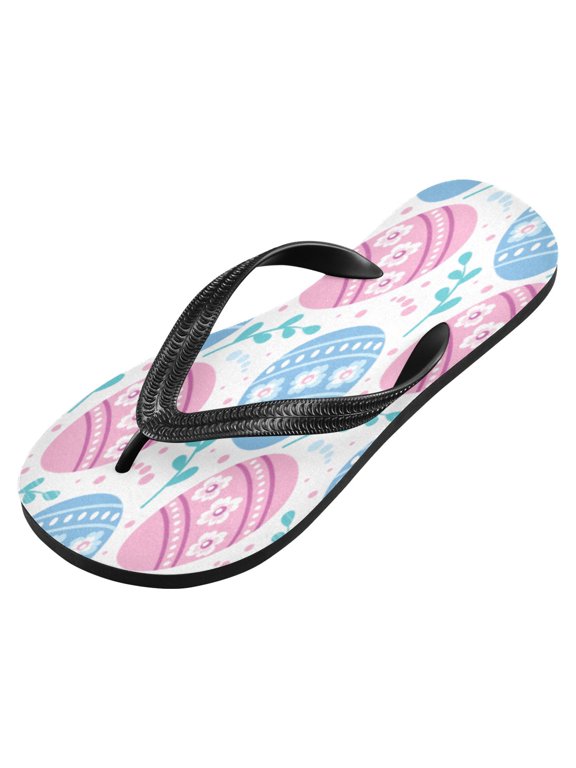 Unisex Printed Flip Flop Sandals - Lightweight Non-Slip Beach Shoes,Many Colorful Easter Eggs