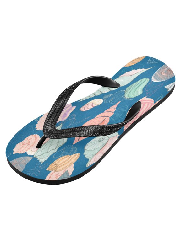 Unisex Printed Flip Flop Sandals - Lightweight Non-Slip Beach Shoes,Many Shells