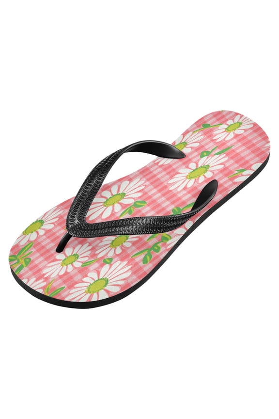 Unisex Printed Flip Flop Sandals - Lightweight Non-Slip Beach Shoes,Retro Red Gingham