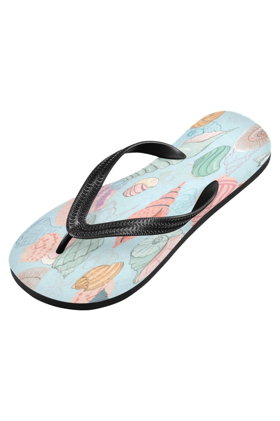 Unisex Printed Flip Flop Sandals - Lightweight Non-Slip Beach Shoes,Shell
