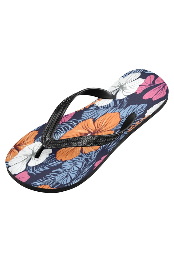 Unisex Printed Flip Flop Sandals - Lightweight Non-Slip Beach Shoes,Tropical Flower Pattern