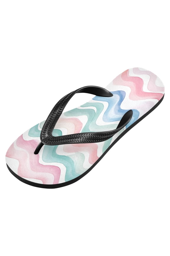 Unisex Printed Flip Flop Sandals - Lightweight Non-Slip Beach Shoes,Wavy Lines