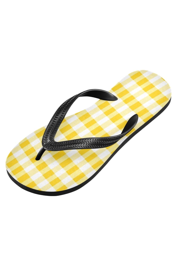 Unisex Printed Flip Flop Sandals - Lightweight Non-Slip Beach Shoes,Yellow Gingham