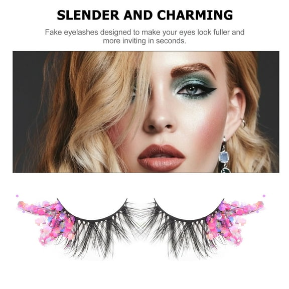 ibasenice 1Pair Premium Rosy Sequin Eyelashes with Fluorescence Design for Eye Makeup Enhancement
