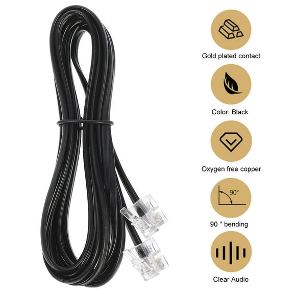 ibasenice 10Pcs Flat Telephone Cable Black 4 Core Pure Copper Wire for Clear Landline Sound Transmission