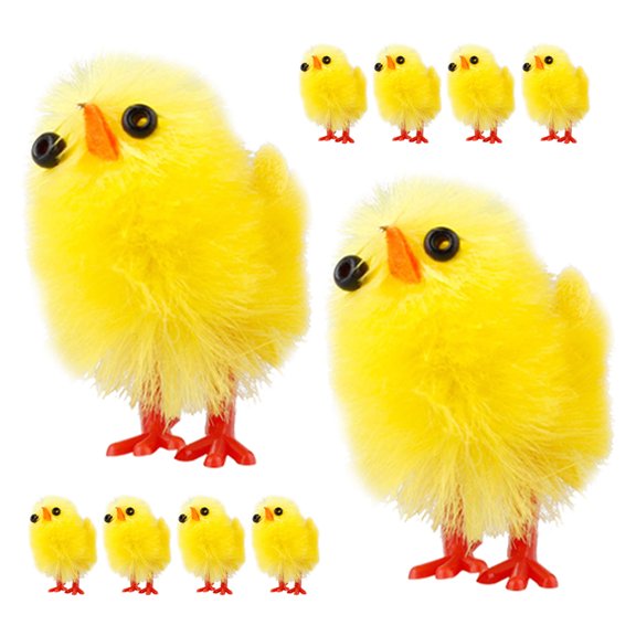 ibasenice 10Pcs Yellow Easter Chick Decor Flocking Chicken Ornaments for Home and Party Decoration