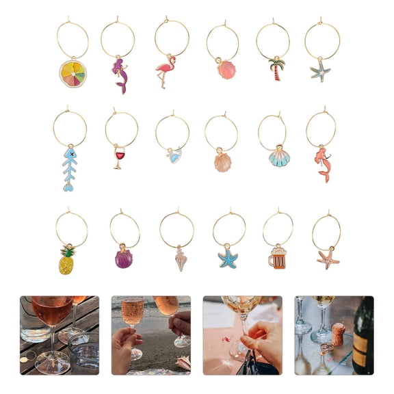 ibasenice 18-Piece Hawaii Wine Glass Charms Set, Colorful Metal Drink Markers for Parties, Events, and Beverage Decoration