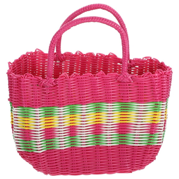 ibasenice 1Pc Orange Plastic Fruit Basket Compact Shape Portable Storage Basket with Handle