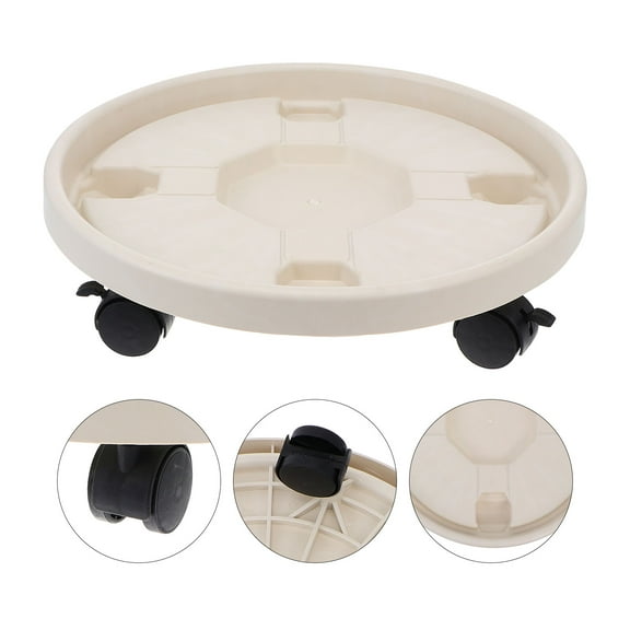 ibasenice White Thick Plastic Plant Pot Tray with Universal Rolling Wheels for Indoor and Outdoor Home Use