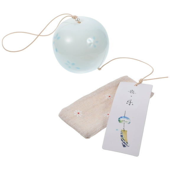 ibasenice 1Pack Hanging Wind Bell Blue Ceramic Japanese Wind Chime for Car Ornament