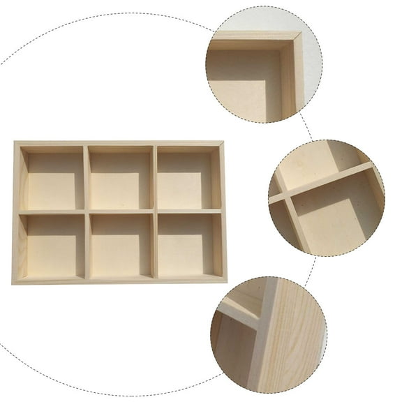 ibasenice Wooden Pigment Storage Box with 6 Grid Compartments for Painting Stick Organization