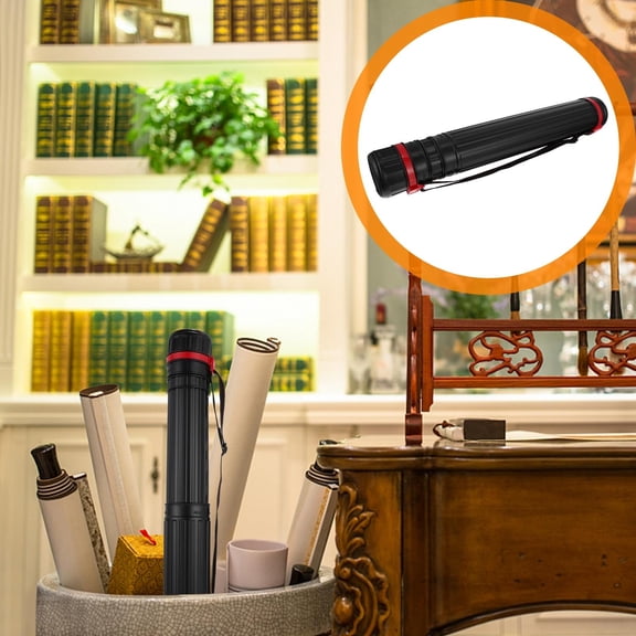 ibasenice Black Expandable Drafting Tube with Thick Plastic Construction, Carry Strap for Secure Storage of Posters and Plans