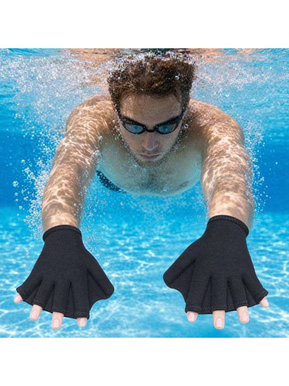 1Pair Webbed Gloves for Swimming Black Full Cover Design Protects Hands from Jellyfish