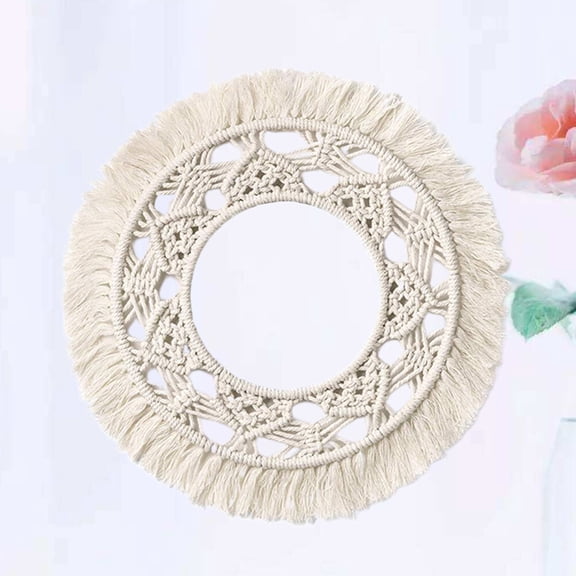 ibasenice White Cotton Rope Round Tapestry Wall Hanging, Handwoven Boho Decor for Living Room, Bedroom, Home Decoration