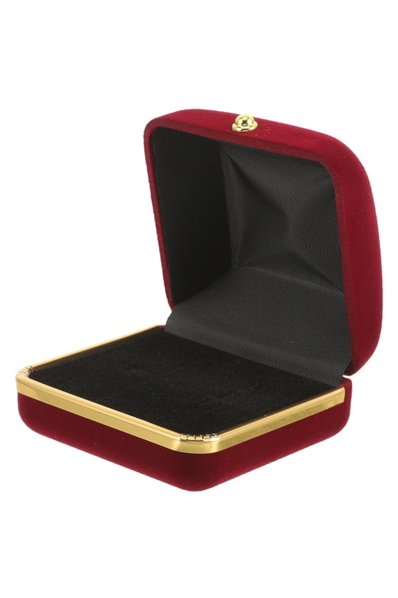 1Pcs Ring Box Wedding Dark Red Simple Design Metal Jewelry Storage for Women