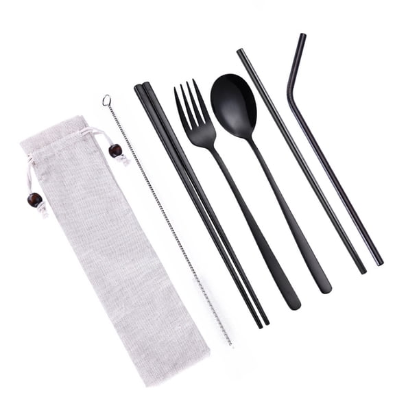ibasenice Stainless Steel Cutlery Set 1 Set Black Durable Corrosion Resistant Flatware for Home Kitchen and Camping Use