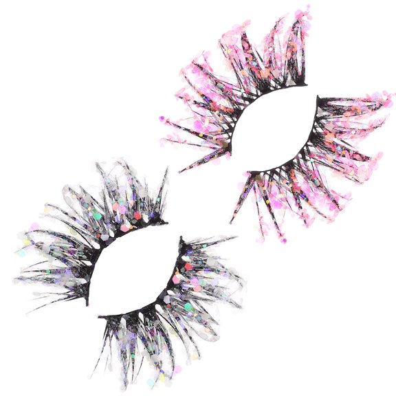 ibasenice 2Pairs Sequin Eyelashes Assorted Color Dramatic 3D Effect for Makeup and Party Wear