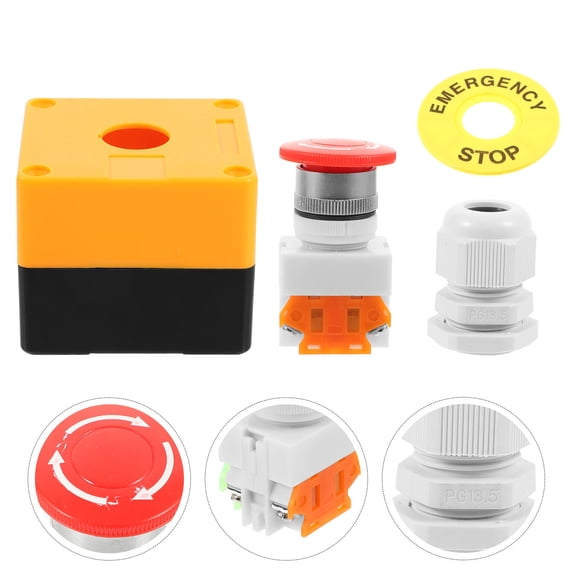 ibasenice 2 Sets Emergency Response Button Switch Emergency Stop Switch Box Red Plastic for Safety
