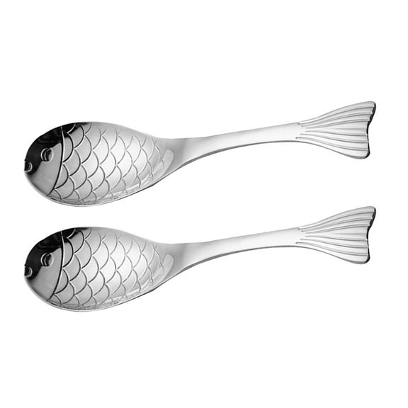 ibasenice Soup Serving Spoon Fish Shaped Stainless Steel 2Pcs