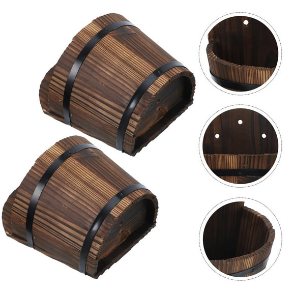 ibasenice Retro Wooden Flower Pot Hanging Plant Holder Assorted Color for Home Decor 2Pcs