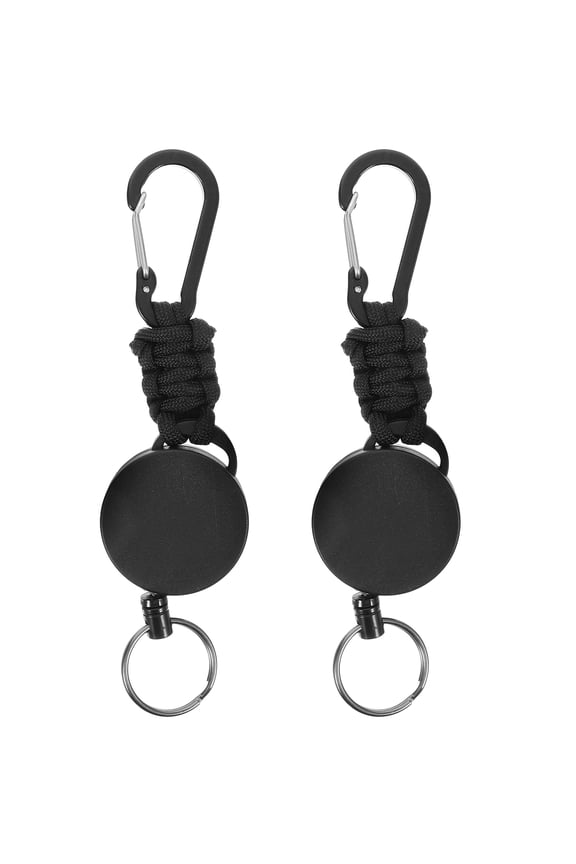 Heavy Duty Retractable Keychain with Clip for Outdoor Sports in Black 2 Pcs ABS Alloy