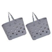 ibasenice 2-Pack Grey Plastic Hollow Storage Baskets for Bathroom, Home Organization and Vegetable Storage