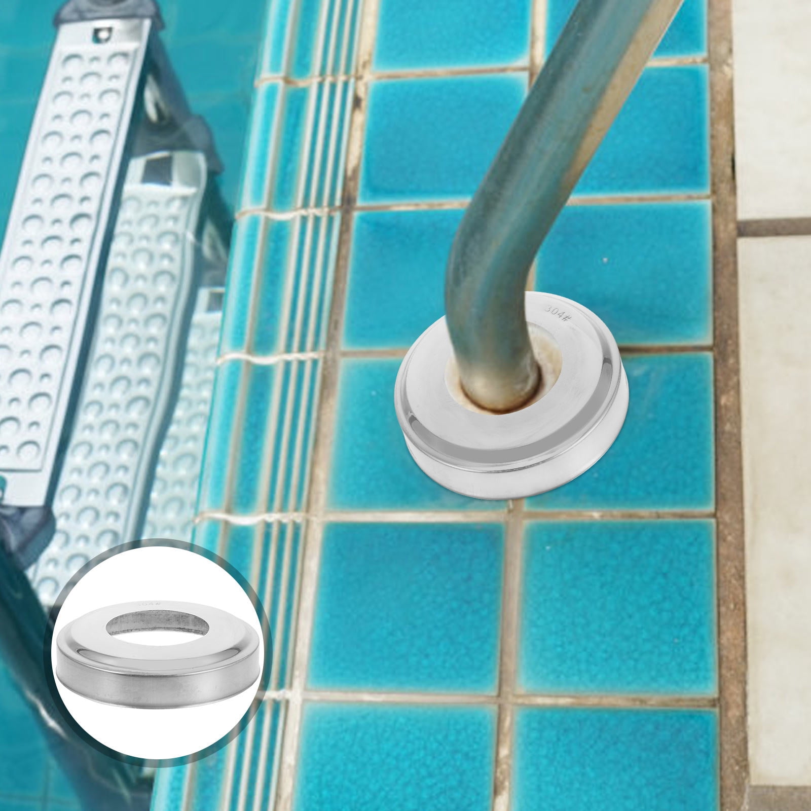 Pool Ladder Flap ibasenice 2-Pack Stainless Steel Pool Ladder Handrail Covers Escape ...