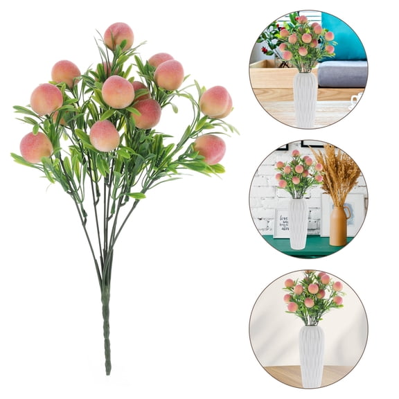 ibasenice 2Pcs Reusable Artificial Peach Branch Plastic Fake Fruit Stems for Home Vase Filling