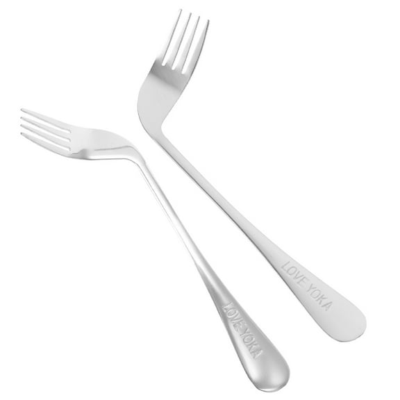 ibasenice Adaptive Utensils Fork Stainless Steel Angled Design for Convenience The Elderly 2Pcs