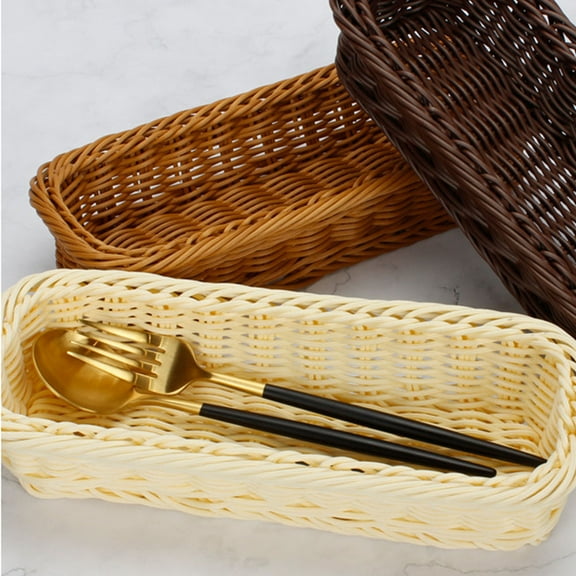 ibasenice 2Pcs Practical Plastic Woven Basket for Organizing Cutlery and Small Household Items