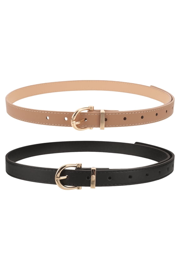 2Pcs Womens Belt Set Faux Adjustable Waist Belts with Alloy Buckles