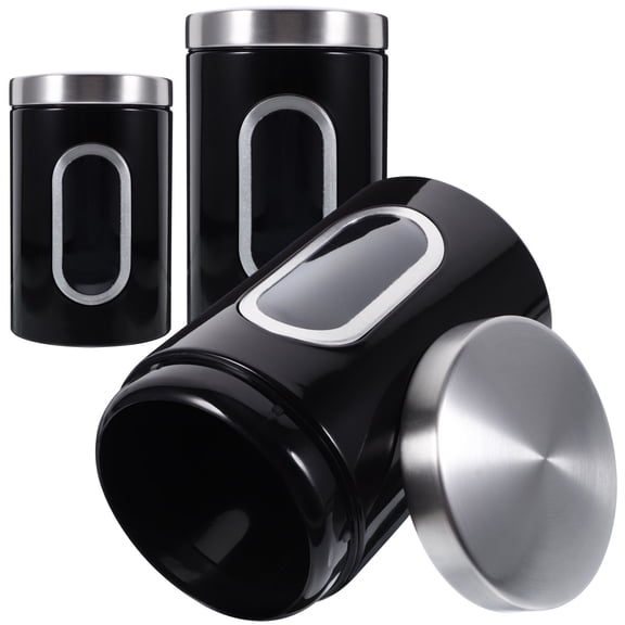 ibasenice Set of 3 Black Metal Airtight Storage Containers for Tea Coffee Sugar Kitchen Organization