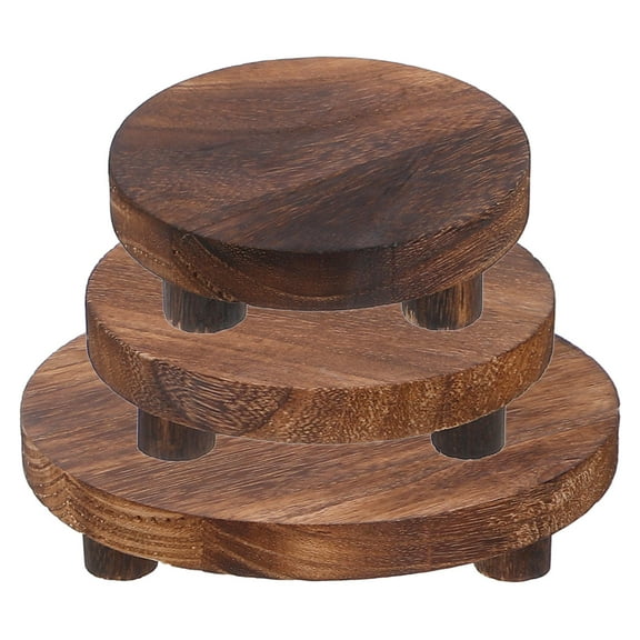ibasenice 3Pcs Wooden Plant Pot Stand Coffee Color Round Bonsai Display Riser for Home Office