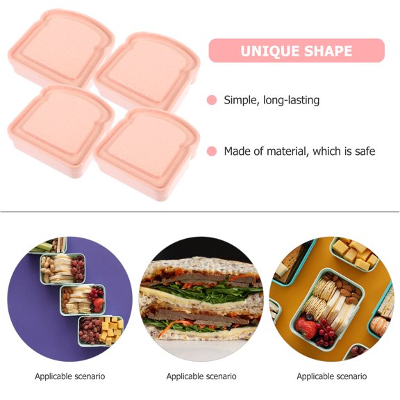 ibasenice Bread Storage Containers Picnic Boxes Pink Bamboo Fiber 4Pcs