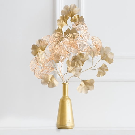 ibasenice 4Pcs Faux Ginkgo Stems Golden Artificial Leaf Branches for Table Centerpiece Decoration