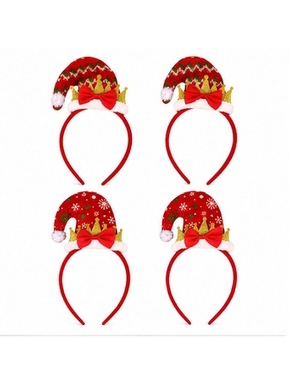 4Pcs Red Christmas Hat Hair Hoop with Delicate Holiday Themed Design for Decorating