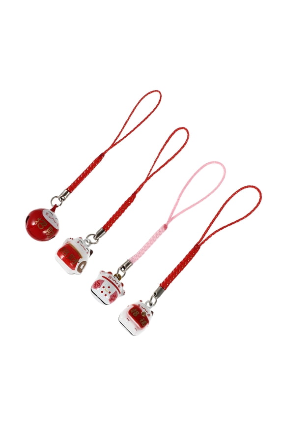 4Pcs Fortune Cat Keychain Metal Pendant Japanese Style Key Ring Hanging Ornament for Bag Decor