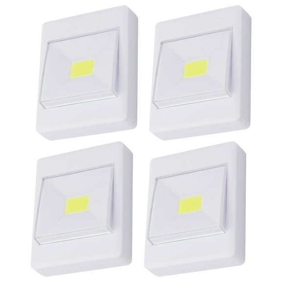 ibasenice 4Pcs White Cob LED Light Battery Operated Cabinet Light with Self Adhesive for Indoor Use