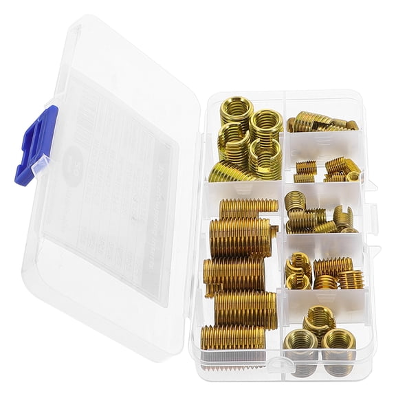 ibasenice 50-Piece Carbon Steel Thread Repair Inserts Kit, Golden Slotted Self-Tapping Thread Insert Set for Fixes