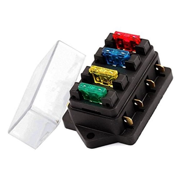 ibasenice 4-Way Car Fuse Block with Protective Cover, Black Auto Fuse Terminal Holder Kit for Vehicle Electrical System