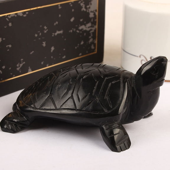 ibasenice Obsidian Turtle Sculpture Black Figurine for Desktop Decoration