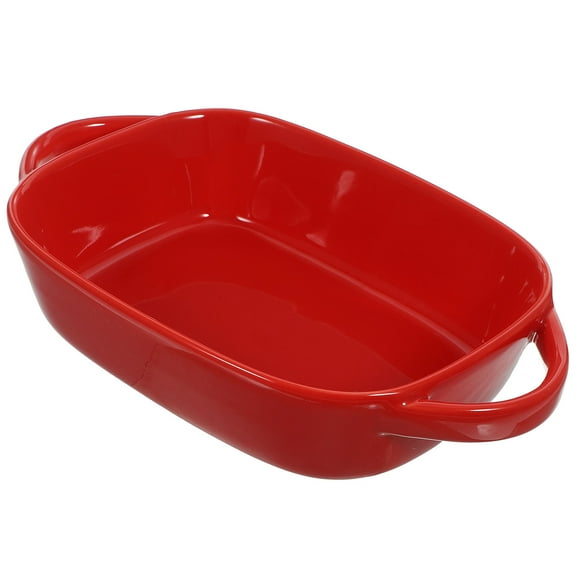 ibasenice Ceramic Baking Dish for Oven with Double Handle Red Color Easy to Clean and 10 x 8 inches