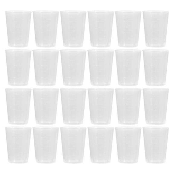 ibasenice 50ml Clear Disposable Plastic Measuring Cups, 50pcs for Accurate Liquid Measurement in Lab, Baking, and Cooking