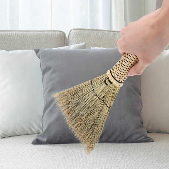 ibasenice Small Handheld Corn Broom Woven Straw Light Yellow for Home and Office Cleaning