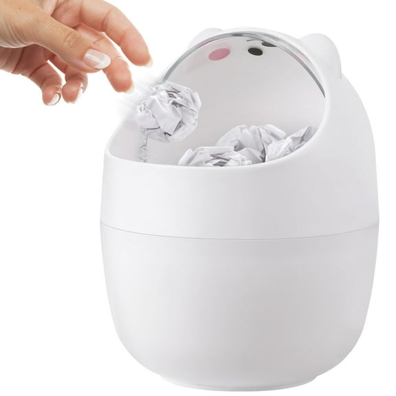 ibasenice White Plastic Trash Can for Office Table with Shake Lid Small Desktop Bin