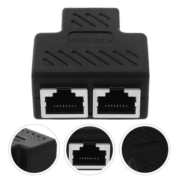 ibasenice Rj45 Ethernet Splitter 1 to 2 Network Adapter Black Plastic with Stable Connection and Strong Signal