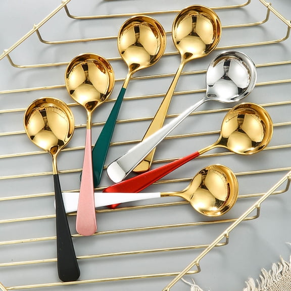 ibasenice Dinner Spoons Silverware Long Handle Round Head Soup Spoon Pink 1Pack for Home Use