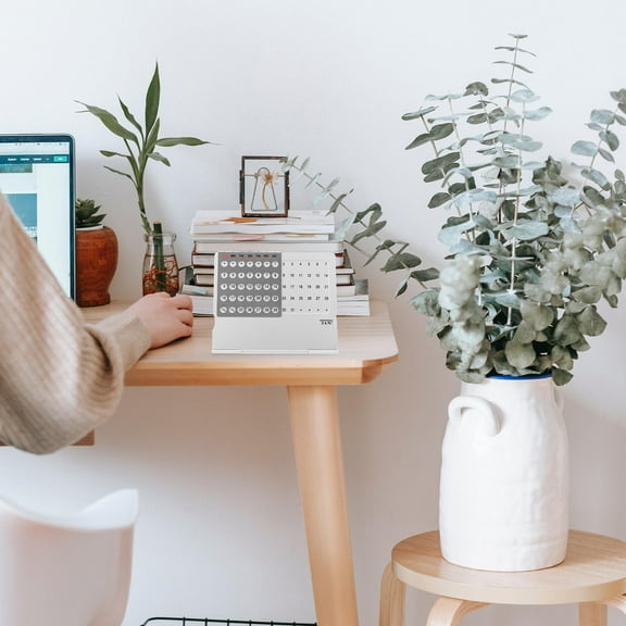 ibasenice White Ultra Thin Desktop Perpetual Calendar for Office Decor and Daily Date Reminder