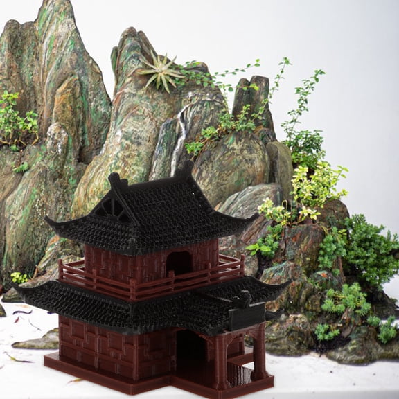 ibasenice Brown Compact Plastic Pavilion Bonsai Decoration for Fish , Desktop Aquarium Ornament, Fish Decor