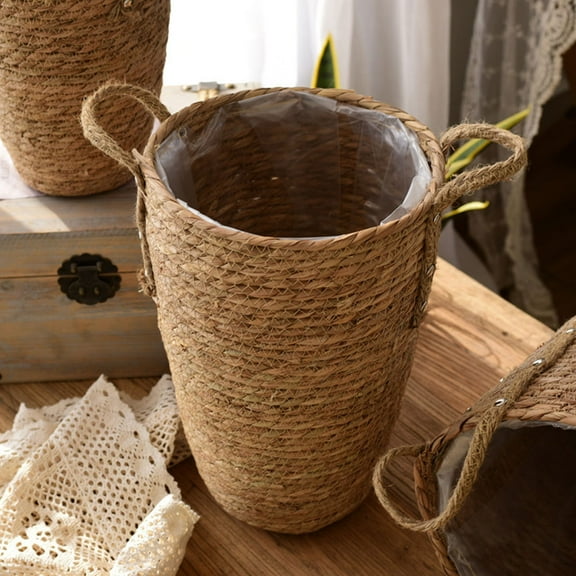 ibasenice Tall Seagrass Planter Basket Light Brown Basket Weave Planter Pot for Garden Use 1Set